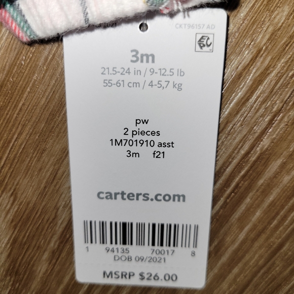 Carter's 2-Piece Set Girls Size 3 Months Tunic and Leggings Red Plaid Black New - Picture 5 of 5